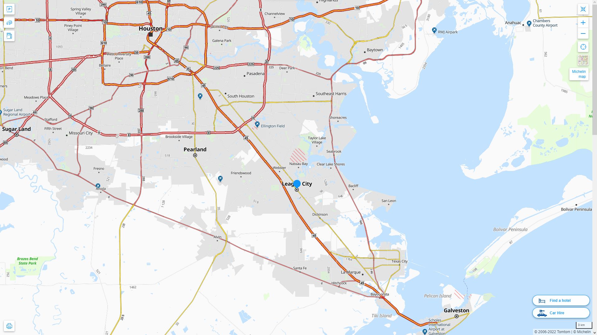 League City Texas Highway and Road Map